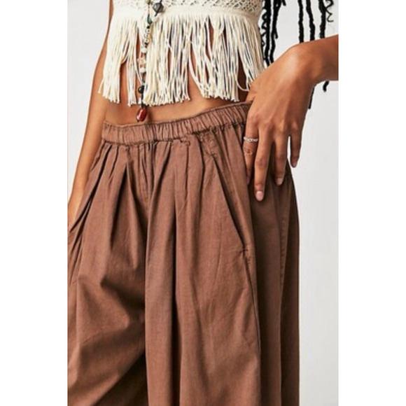Free People To The Sky Parachute Pants Small Slouchy Trousers Brown Boho Pull On - Picture 5 of 16